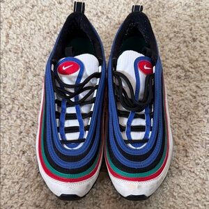 Nike Kids Air Max 97 Sneakers — White with Blue, Red, Green & Black